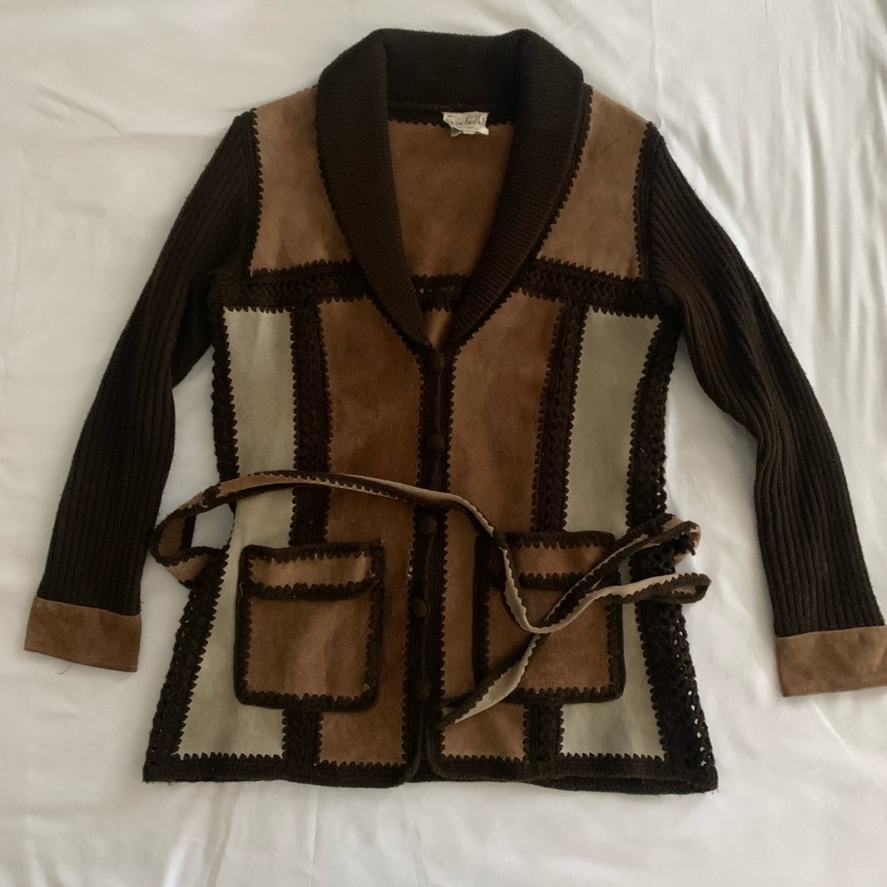 Patchwork Style Brown Cardigan Sweater - Rochelle… - image 5